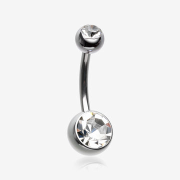Implant Grade Titanium Internally Threaded Basic Belly Button Ring-Clear Gem